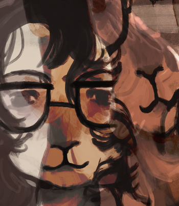 Drawing of a boy with glasses and bunny ears.