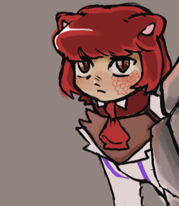 A drawing of Miayo Mitake as a sphinx.
