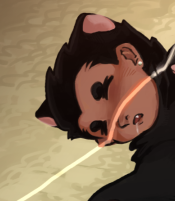 A drawing of Damian Sphinz lounging in the sunlight on his back.