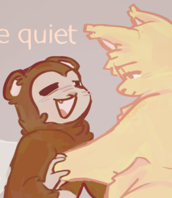 A drawing of a monkey and cat anthro with wings.